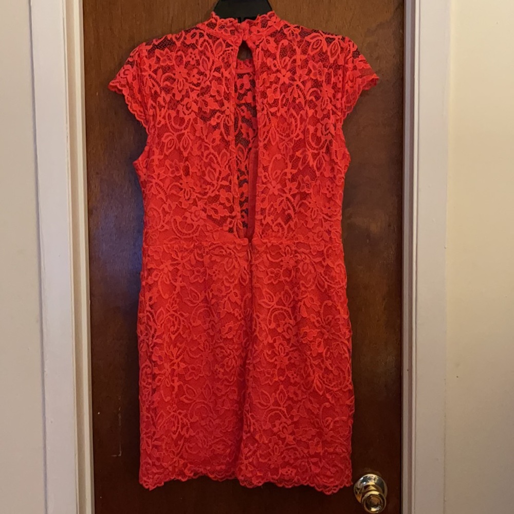 BeBe High Collar Short Sleeve Lace Dress - Picture 2 of 3
